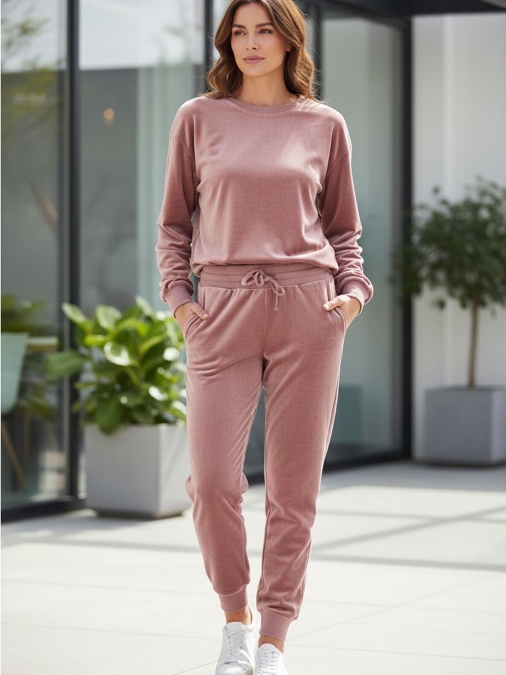 Simons Dusty Rose Velvet Lounge Set - Pullover & Joggers